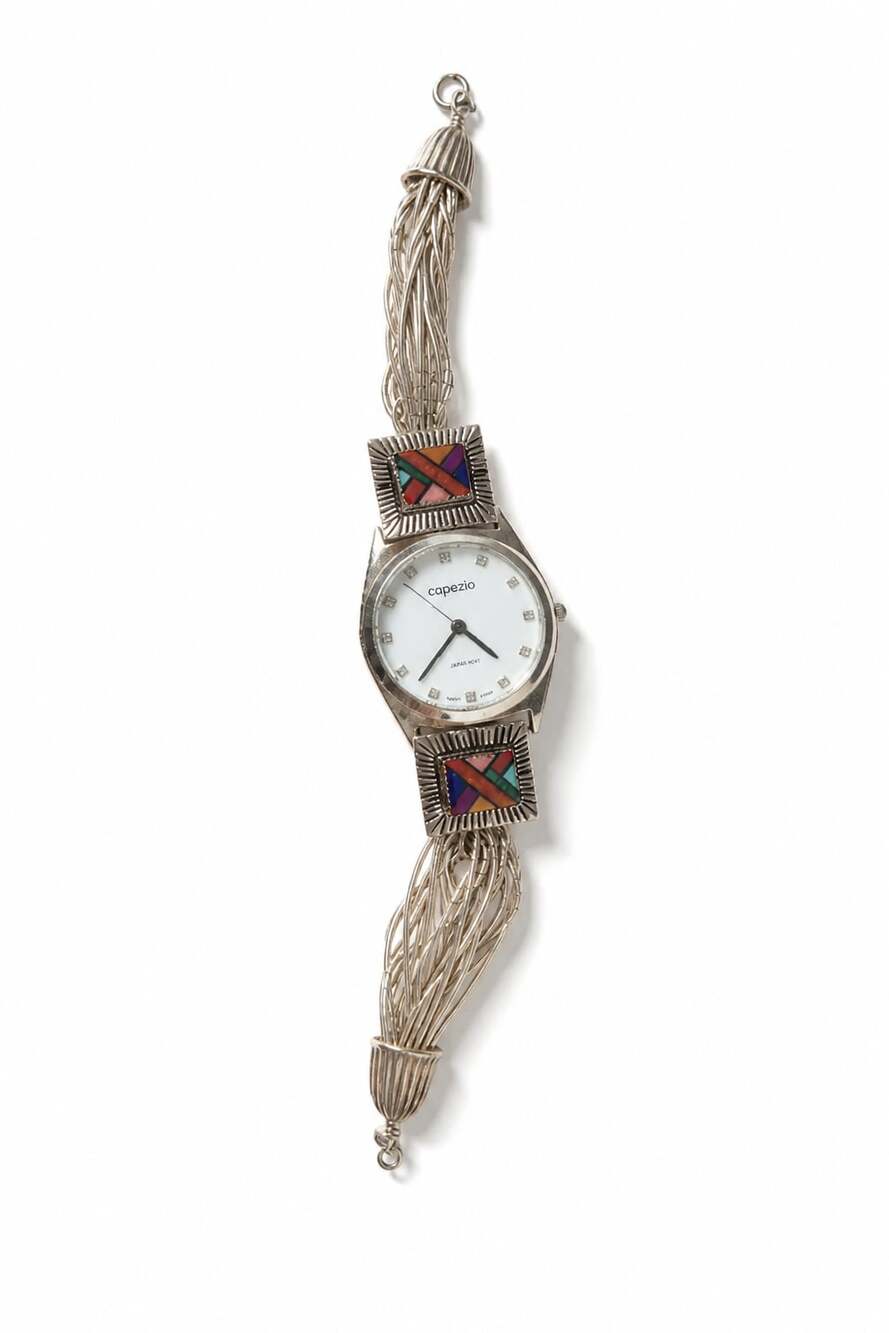 Capezio Southwestern Style Multi-Stone Inlay Liquid Silver Women's Watch